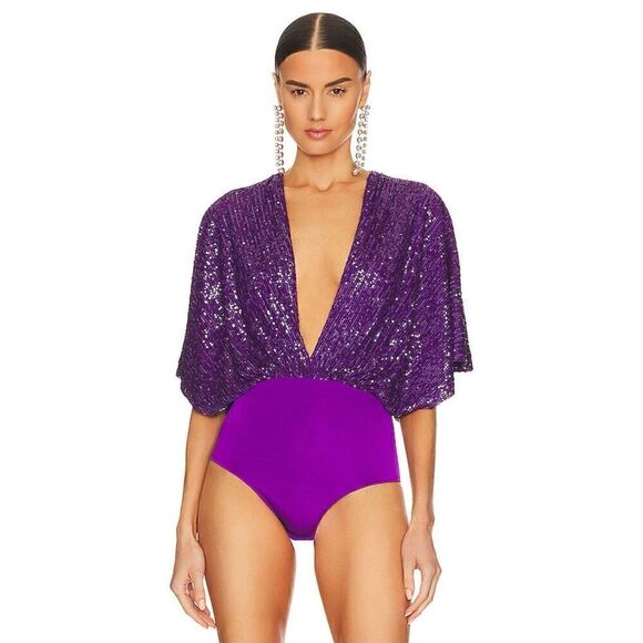 ITMFL Revolve In the Mood For Love Noiseuse Sequin Plunge Bodysuit Purple Chou R - Picture 1 of 14